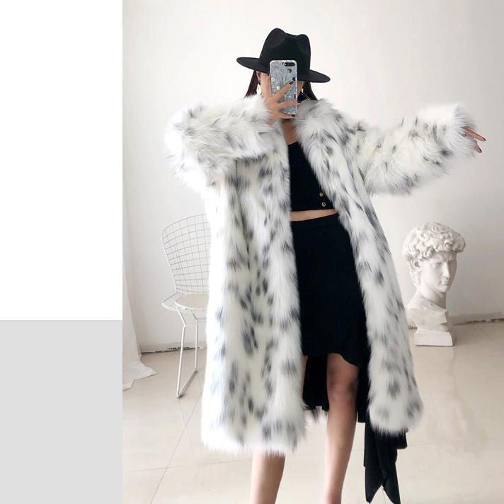 Fashion Fluffy Warm Faux Fur Jacket Women Lapel Long Elegant White Leopard Faux Mink Fur Coat Jackets