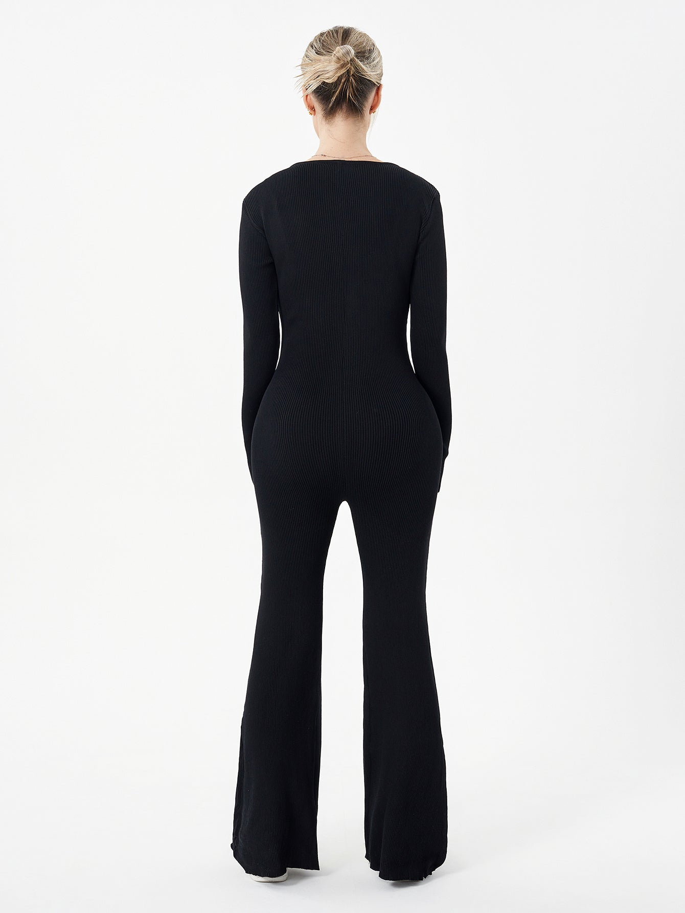 Zippered Round Neck Flared Trousers