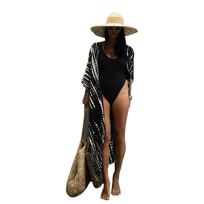 Sexy Bikini Cover-ups Boho Printed Fringed Long Kimono Carfigan Tunic Women Plus Size Beach Wear Swim Suit