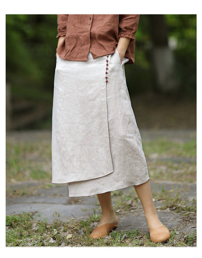 Solid Color Mid-length Raw Jute Color Artistic Irregular Stitching Skirt