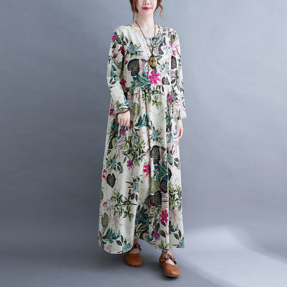 Literary Plus Size Printed Long Sleeve Dress