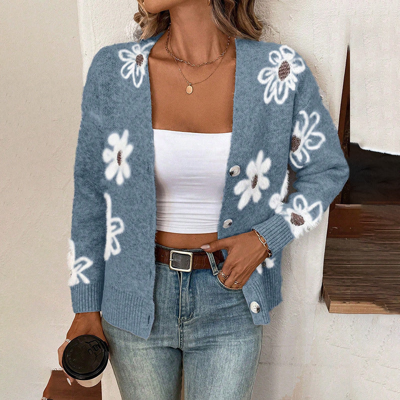 Flowers Print Button Front Cardigan