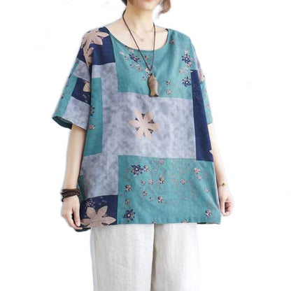 Ethnic Style Loose Round Neck Print Short Sleeve T-shirt