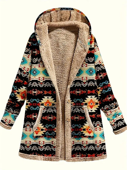 Cotton And Linen Printed Hoodie Warm Plush Coat