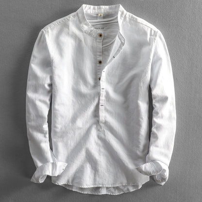 Simple Men's Casual Long Linen Sleeves Shirt Loose Solid Color