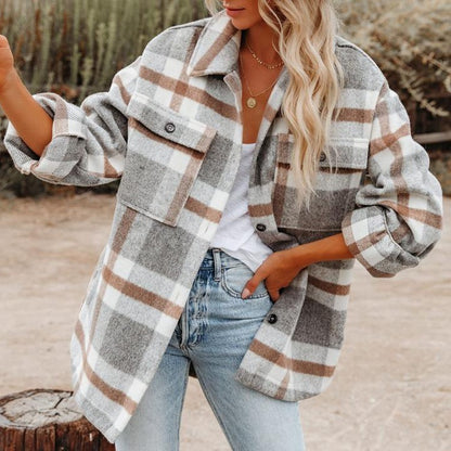 Plaid Button Flannel Woolen Shirt