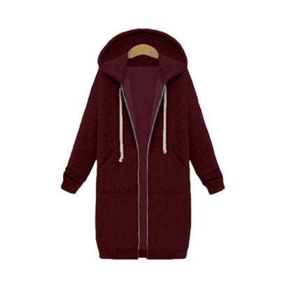 Hooded Long Sleeve Sweater Fleece Long Jacket